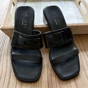 GUCCI Women's Slide Sandals with Low Block Heel. Black Size 6 1/2